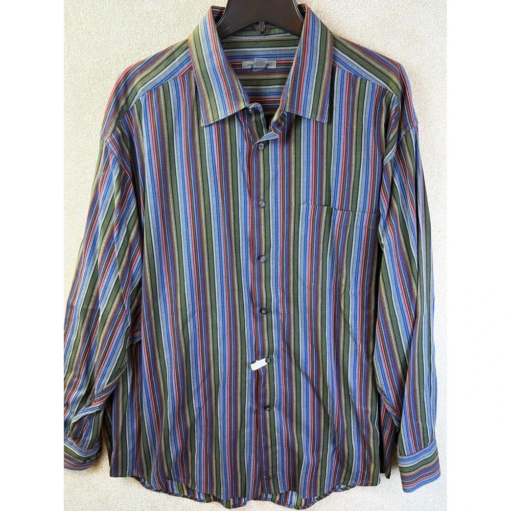 Johnston & Murphy Shirt‎ Men's XXL Multicolor Striped Long Sleeve Button Down